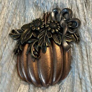 Vintage Estate Precious Medals Antique Copper Pewter Brass Pumpkin Brooch Pin 2"